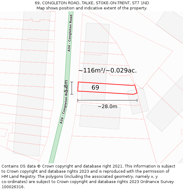 69, CONGLETON ROAD, TALKE, STOKE-ON-TRENT, ST7 1ND: Plot and title map