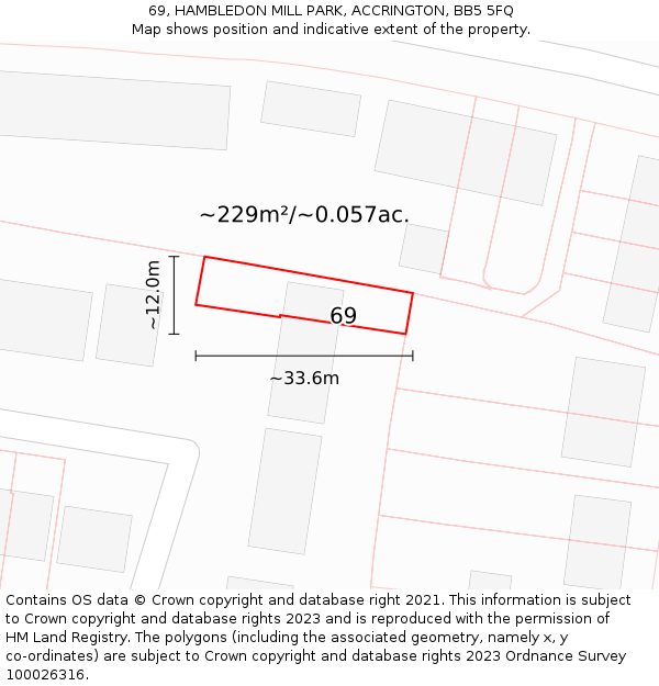 69, HAMBLEDON MILL PARK, ACCRINGTON, BB5 5FQ: Plot and title map