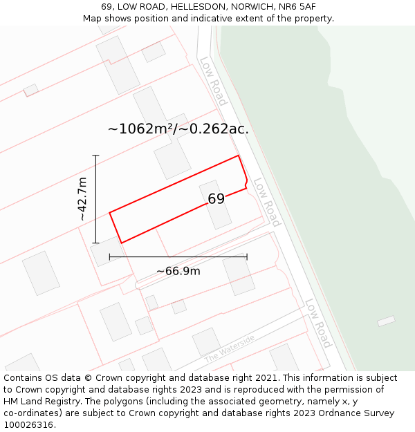 69, LOW ROAD, HELLESDON, NORWICH, NR6 5AF: Plot and title map