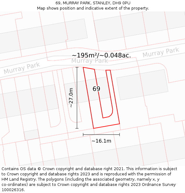 69, MURRAY PARK, STANLEY, DH9 0PU: Plot and title map