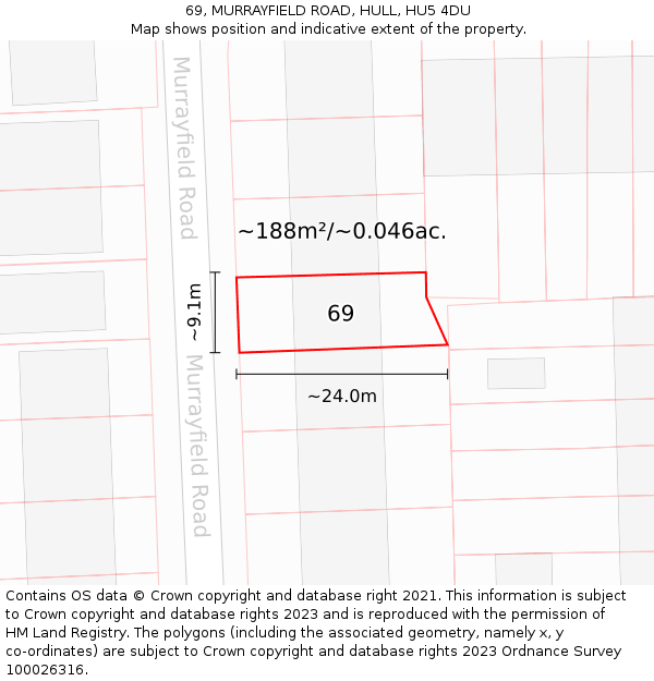 69, MURRAYFIELD ROAD, HULL, HU5 4DU: Plot and title map