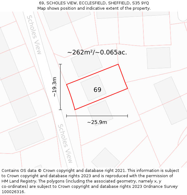69, SCHOLES VIEW, ECCLESFIELD, SHEFFIELD, S35 9YQ: Plot and title map