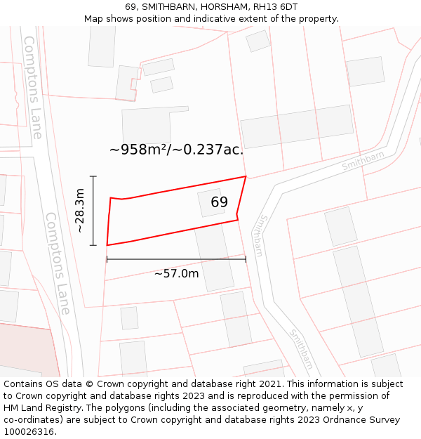 69, SMITHBARN, HORSHAM, RH13 6DT: Plot and title map