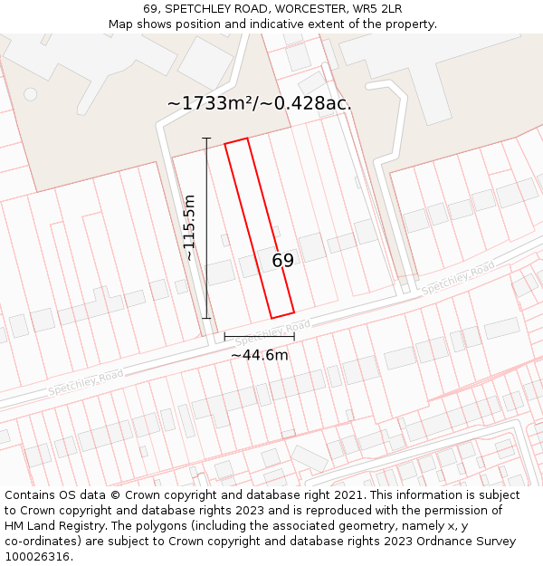 69, SPETCHLEY ROAD, WORCESTER, WR5 2LR: Plot and title map