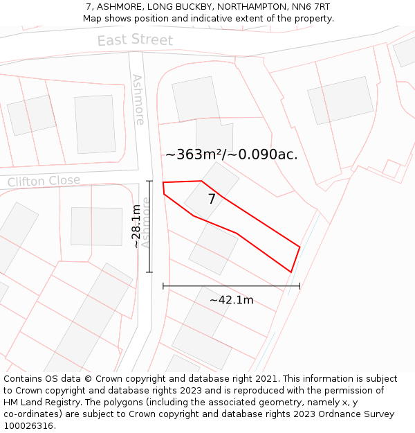 7, ASHMORE, LONG BUCKBY, NORTHAMPTON, NN6 7RT: Plot and title map