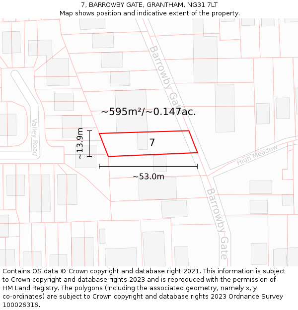 7, BARROWBY GATE, GRANTHAM, NG31 7LT: Plot and title map