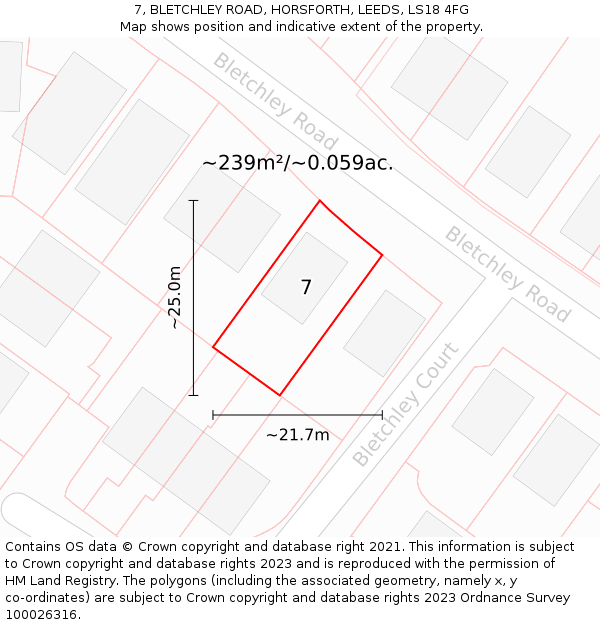 7, BLETCHLEY ROAD, HORSFORTH, LEEDS, LS18 4FG: Plot and title map