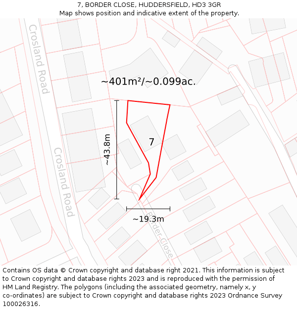 7, BORDER CLOSE, HUDDERSFIELD, HD3 3GR: Plot and title map