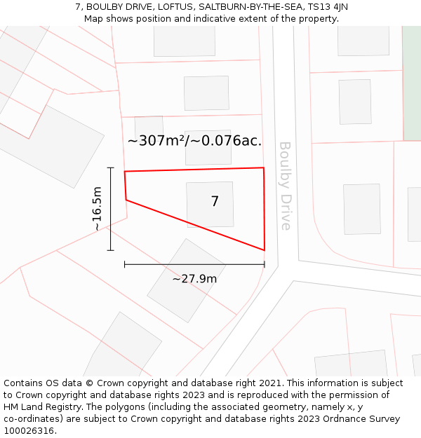 7, BOULBY DRIVE, LOFTUS, SALTBURN-BY-THE-SEA, TS13 4JN: Plot and title map