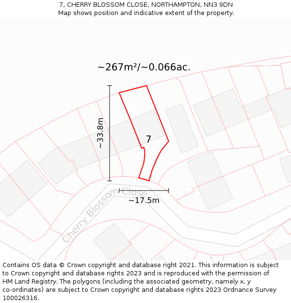 7, CHERRY BLOSSOM CLOSE, NORTHAMPTON, NN3 9DN: Plot and title map