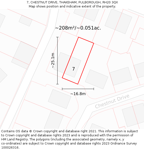 7, CHESTNUT DRIVE, THAKEHAM, PULBOROUGH, RH20 3QX: Plot and title map