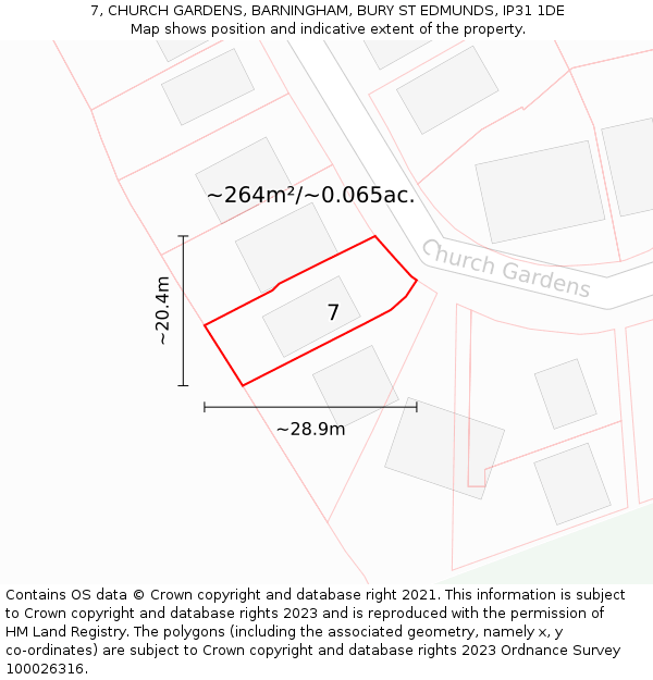 7, CHURCH GARDENS, BARNINGHAM, BURY ST EDMUNDS, IP31 1DE: Plot and title map