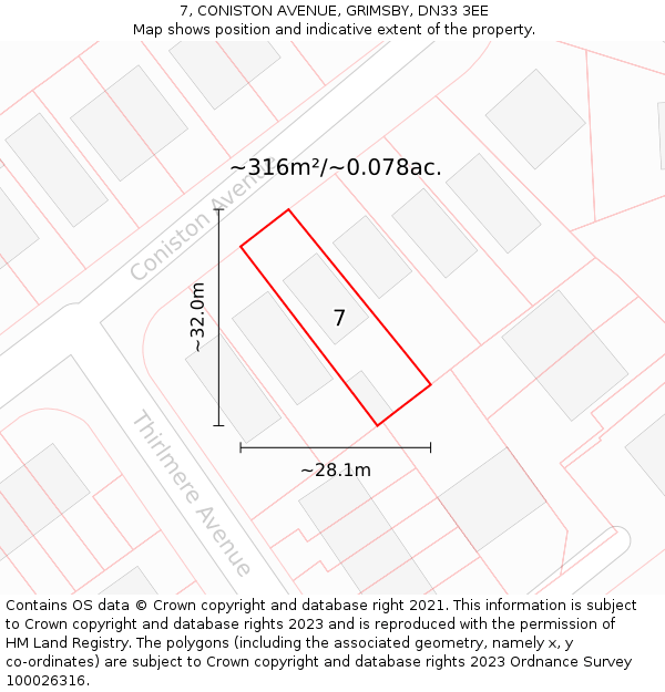 7, CONISTON AVENUE, GRIMSBY, DN33 3EE: Plot and title map