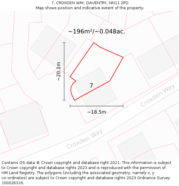 7, CROXDEN WAY, DAVENTRY, NN11 2PD: Plot and title map