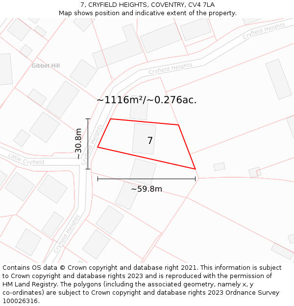 7, CRYFIELD HEIGHTS, COVENTRY, CV4 7LA: Plot and title map