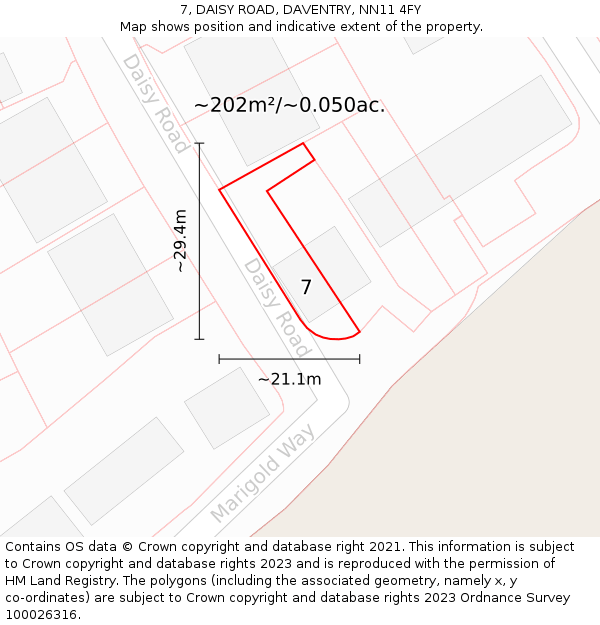 7, DAISY ROAD, DAVENTRY, NN11 4FY: Plot and title map