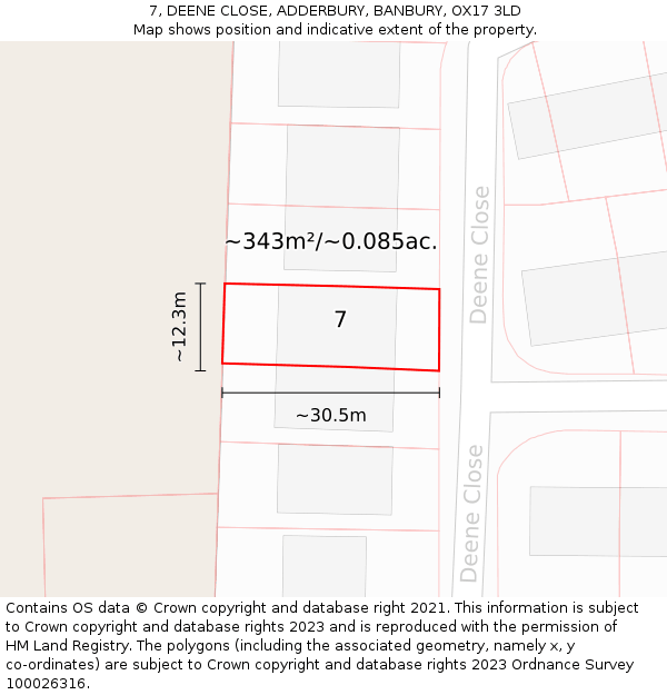 7, DEENE CLOSE, ADDERBURY, BANBURY, OX17 3LD: Plot and title map