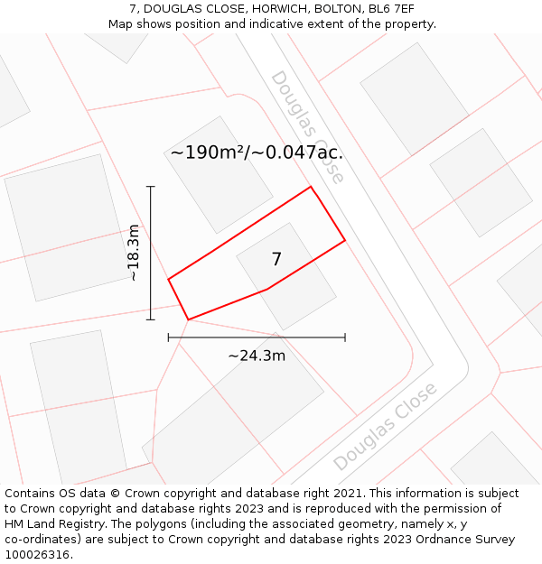 7, DOUGLAS CLOSE, HORWICH, BOLTON, BL6 7EF: Plot and title map