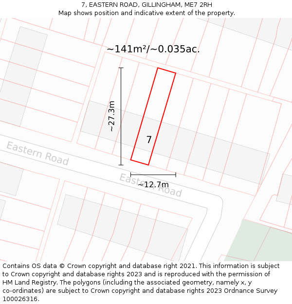 7, EASTERN ROAD, GILLINGHAM, ME7 2RH: Plot and title map