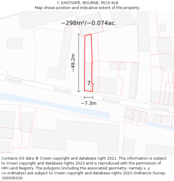 7, EASTGATE, BOURNE, PE10 9LB: Plot and title map