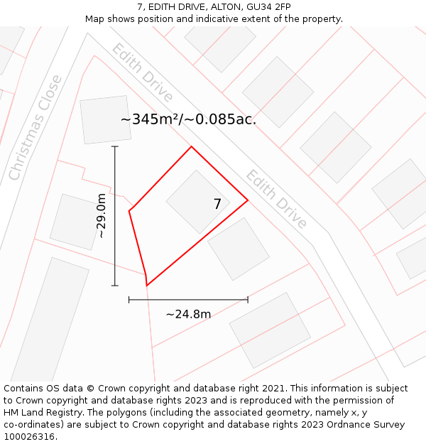 7, EDITH DRIVE, ALTON, GU34 2FP: Plot and title map