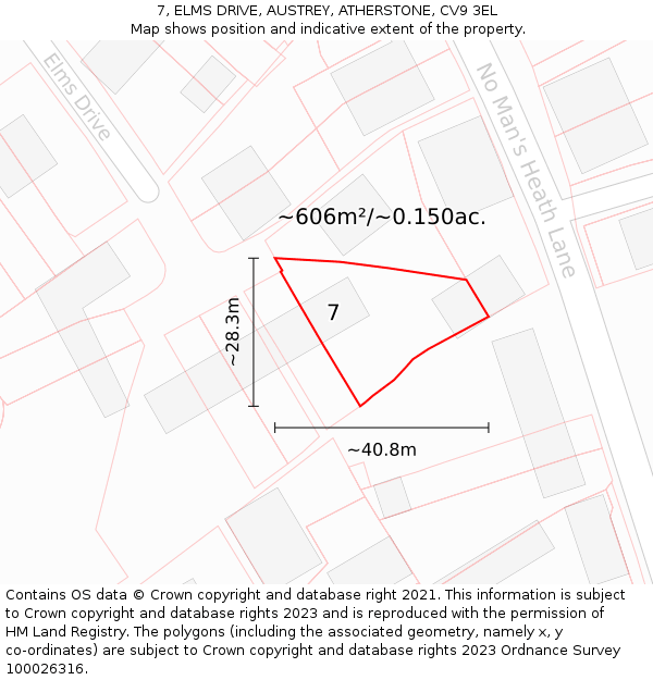 7, ELMS DRIVE, AUSTREY, ATHERSTONE, CV9 3EL: Plot and title map
