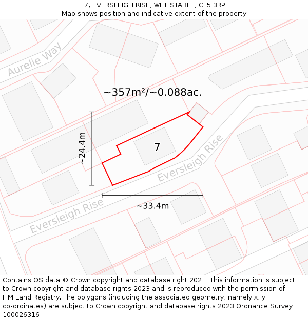 7, EVERSLEIGH RISE, WHITSTABLE, CT5 3RP: Plot and title map