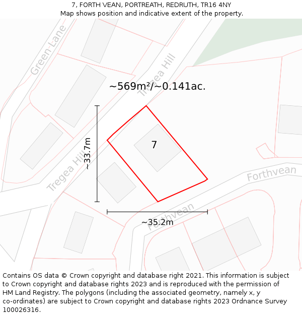 7, FORTH VEAN, PORTREATH, REDRUTH, TR16 4NY: Plot and title map