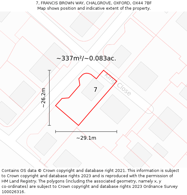 7, FRANCIS BROWN WAY, CHALGROVE, OXFORD, OX44 7BF: Plot and title map