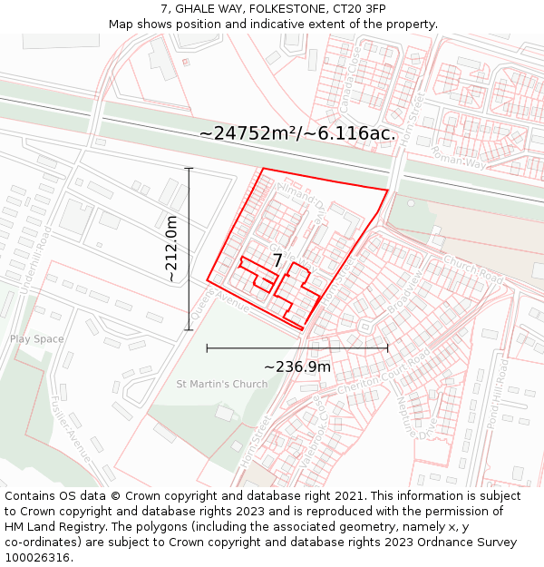 7, GHALE WAY, FOLKESTONE, CT20 3FP: Plot and title map