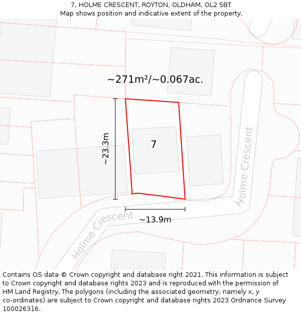 7, HOLME CRESCENT, ROYTON, OLDHAM, OL2 5BT: Plot and title map