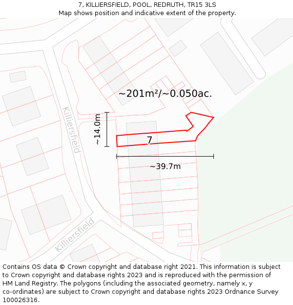 7, KILLIERSFIELD, POOL, REDRUTH, TR15 3LS: Plot and title map