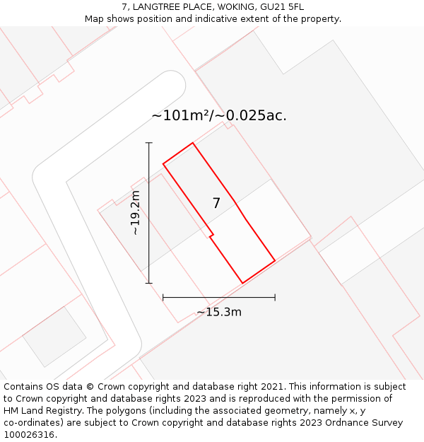 7, LANGTREE PLACE, WOKING, GU21 5FL: Plot and title map