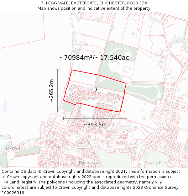 7, LEGG VALE, EASTERGATE, CHICHESTER, PO20 3BA: Plot and title map