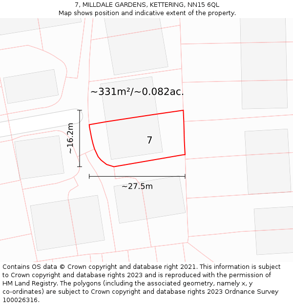 7, MILLDALE GARDENS, KETTERING, NN15 6QL: Plot and title map