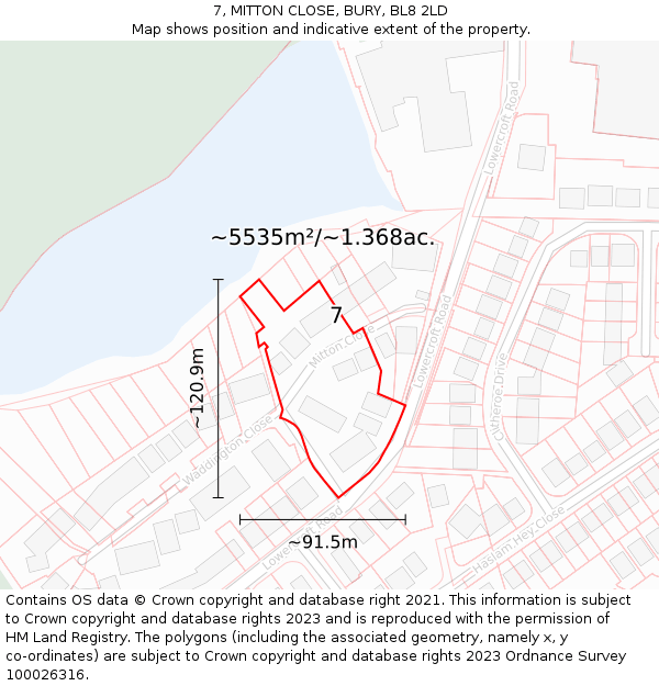 7, MITTON CLOSE, BURY, BL8 2LD: Plot and title map
