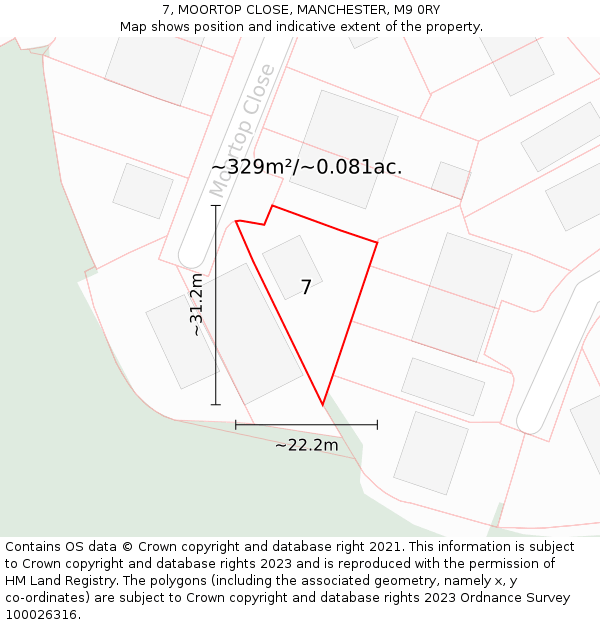 7, MOORTOP CLOSE, MANCHESTER, M9 0RY: Plot and title map
