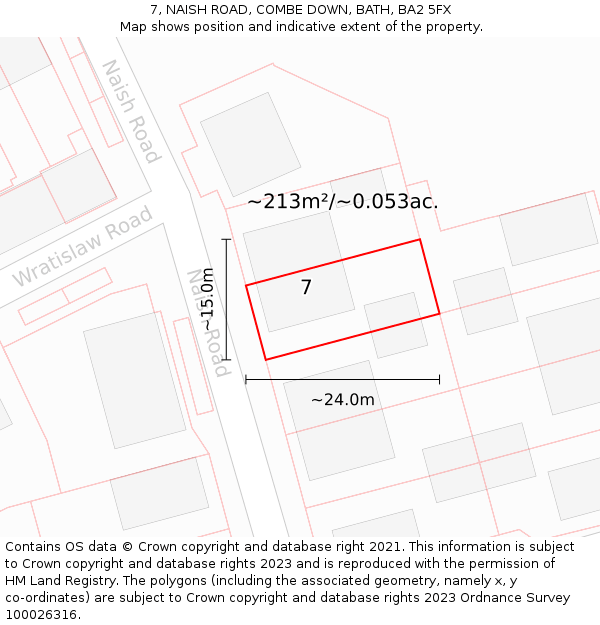 7, NAISH ROAD, COMBE DOWN, BATH, BA2 5FX: Plot and title map