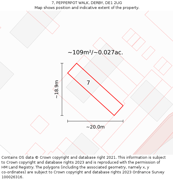7, PEPPERPOT WALK, DERBY, DE1 2UG: Plot and title map