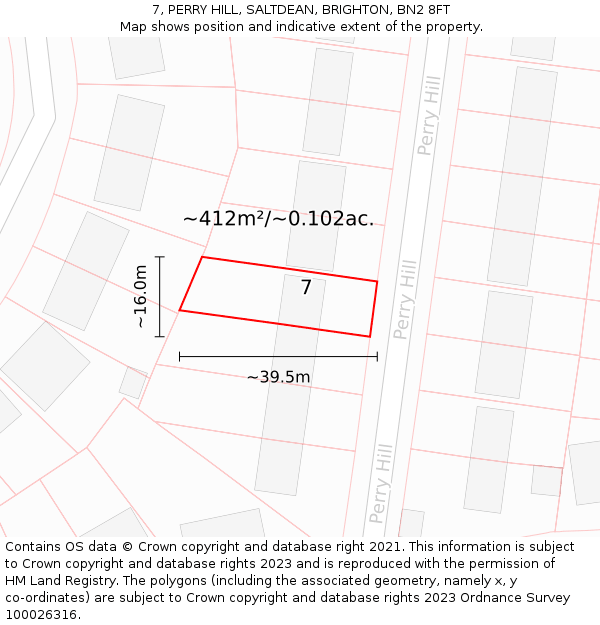 7, PERRY HILL, SALTDEAN, BRIGHTON, BN2 8FT: Plot and title map