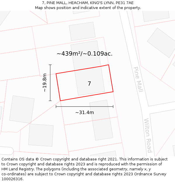 7, PINE MALL, HEACHAM, KING'S LYNN, PE31 7AE: Plot and title map