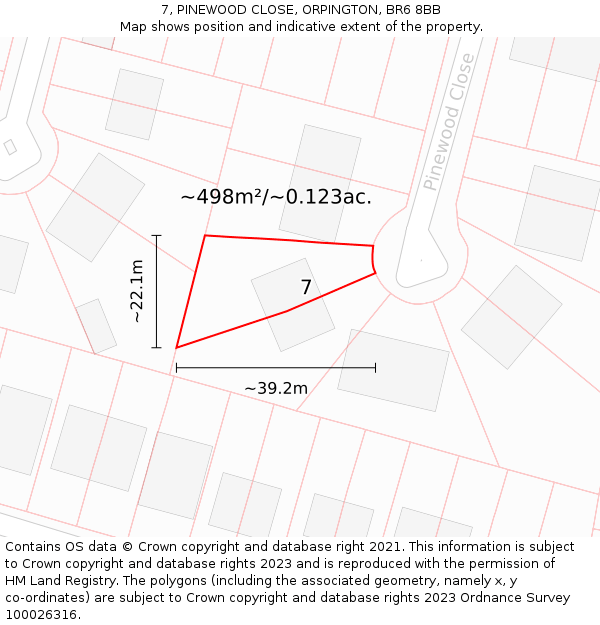 7, PINEWOOD CLOSE, ORPINGTON, BR6 8BB: Plot and title map