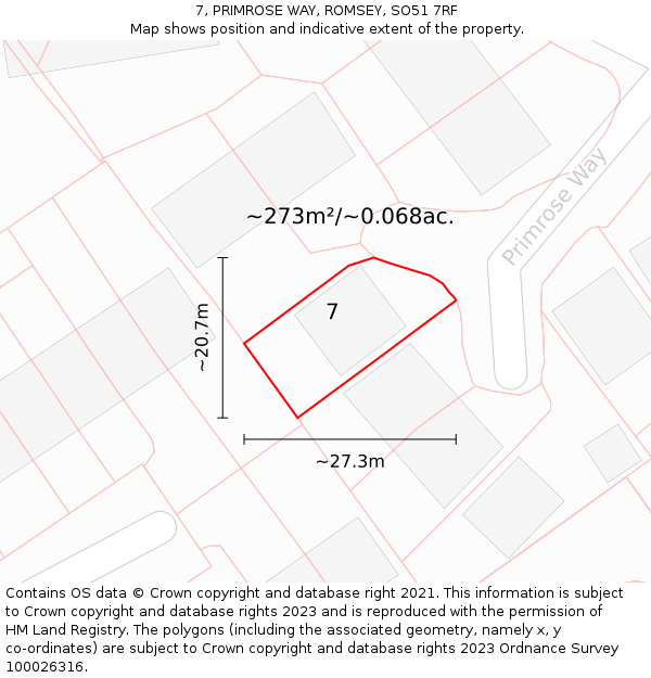 7, PRIMROSE WAY, ROMSEY, SO51 7RF: Plot and title map