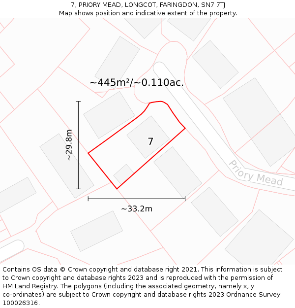 7, PRIORY MEAD, LONGCOT, FARINGDON, SN7 7TJ: Plot and title map