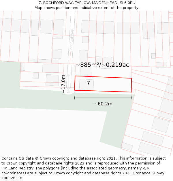 7, ROCHFORD WAY, TAPLOW, MAIDENHEAD, SL6 0PU: Plot and title map