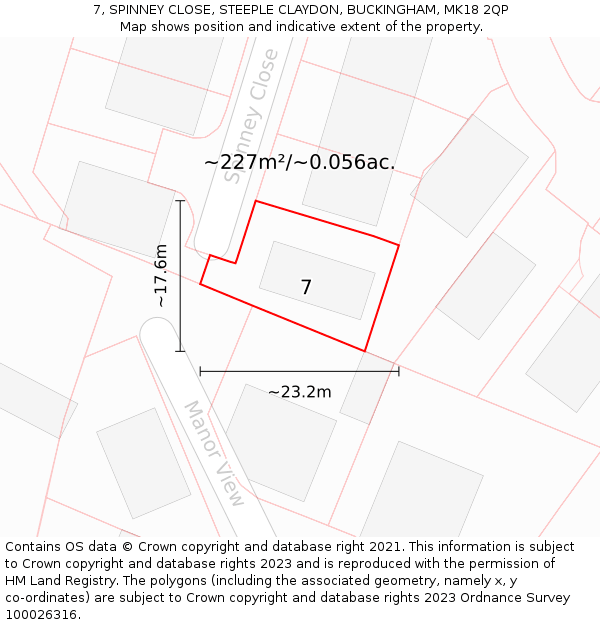 7, SPINNEY CLOSE, STEEPLE CLAYDON, BUCKINGHAM, MK18 2QP: Plot and title map