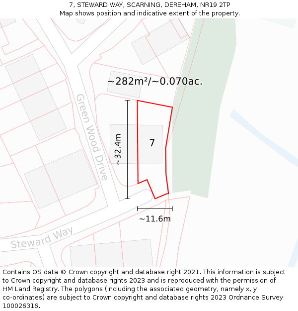 7, STEWARD WAY, SCARNING, DEREHAM, NR19 2TP: Plot and title map