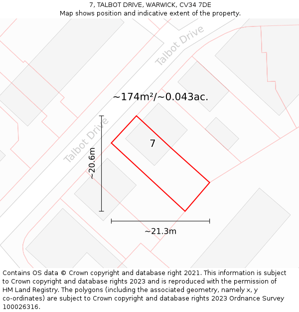 7, TALBOT DRIVE, WARWICK, CV34 7DE: Plot and title map