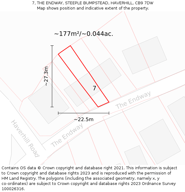 7, THE ENDWAY, STEEPLE BUMPSTEAD, HAVERHILL, CB9 7DW: Plot and title map