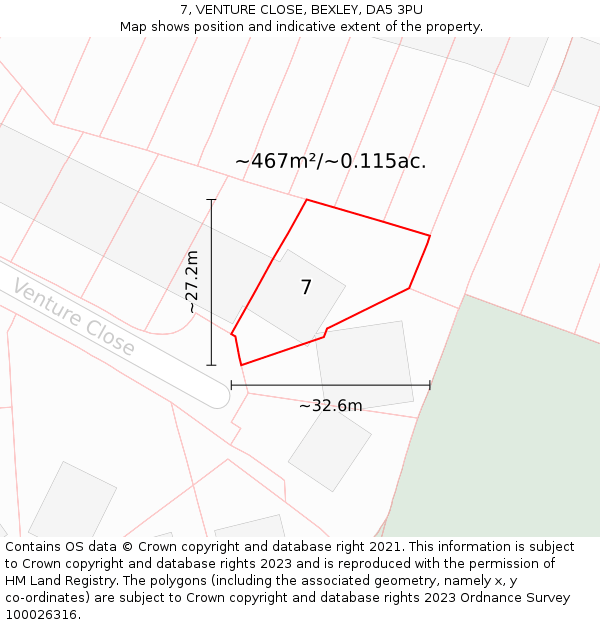 7, VENTURE CLOSE, BEXLEY, DA5 3PU: Plot and title map